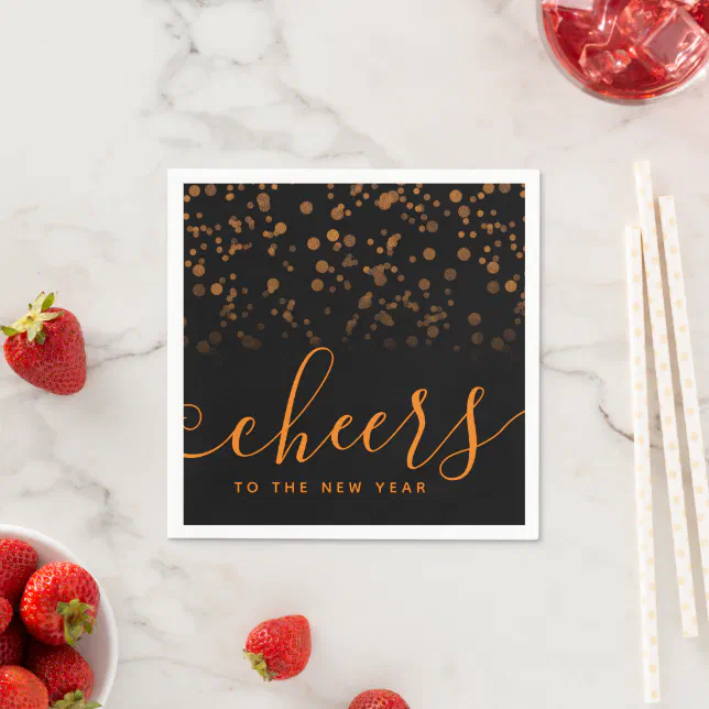 Handwritten Cheers to the New Year Copper Confetti Napkins