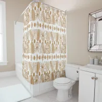 Caribbean Tribal Mudcloth: White, Gold Shower Curtain