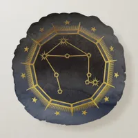 Dark Zodiac Astrology: Libra Black & Gold Round Pillow