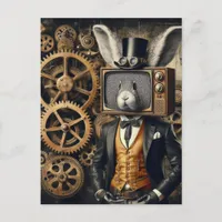 Funny Steampunk Rabbit With TV Head Postcard