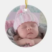 Baby's First Christmas Baby Photo Pink Christmas Ceramic Ornament