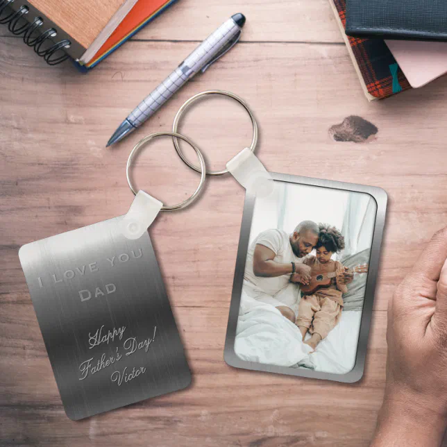 Brushed steel photo frame - Father’s Day Keychain