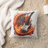 Fiery electric guitar at night throw pillow