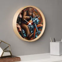 Woman and Sasquatch on Motorcycle Clock