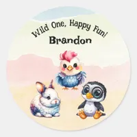 Wild One Happy Fun Woodland Animals Watercolor Classic Round Sticker