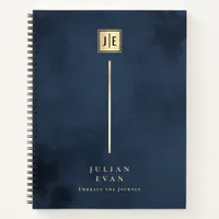 Elegant Navy Blue Gold Monogram Spiral Notebook