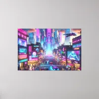 Vibrant Neon Cyberpunk Cityscape Fantasy | Canvas Print