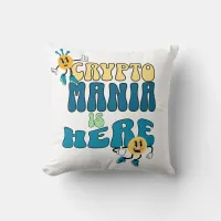 Crypto Mania is Here Retro Blue Character Throw Pillow