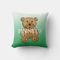 Personalized Green and Blue Striped Teddy Bear Throw Pillow