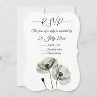 Simple Elegant Minimalism Black and White Poppies  Invitation