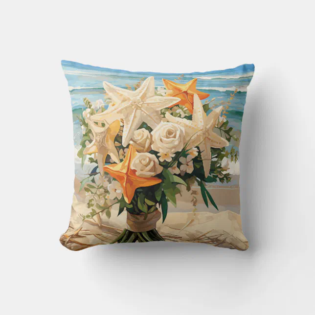 Beach Wedding Starfish Bouquet Throw Pillow