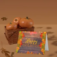 Fall Autumn Leaves On Barn Wood Happy Thanksgiving Card