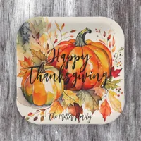 Watercolor Pumpkins and Fall Leaves Thanksgiving Paper Plates