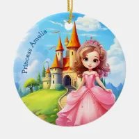 Cute Princess in a Fairy Tale Castle Personalized Ceramic Ornament