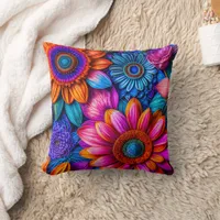 Floral pattern in boho style throw pillow