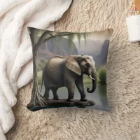 Majestic Elephant by Tranquil Waters at Dusk Throw Pillow