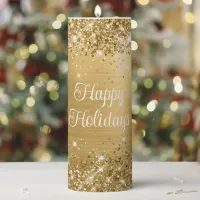 Glittery Gold Foil Happy Holidays Pillar Candle