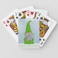 Whimsical Green Holiday Gnome | Merry Christmas Poker Cards