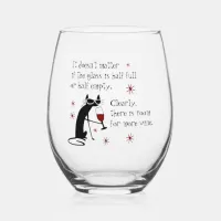 Room for More Wine Funny Quote with Cat Stemless Wine Glass