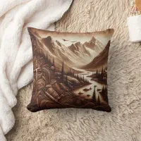 Jesus Crucifixion Surrounded by Majestic Mountains Throw Pillow