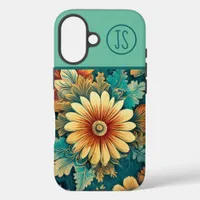 Abstract Daisy and Leaves Botanical Monogrammed iPhone 16 Case