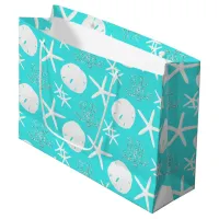 Christmas Beach Sand Dollar Starfish Coastal Aqua  Large Gift Bag