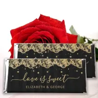 Elegant Glitter Black and Gold Lace Personalized Hershey Bar Favors