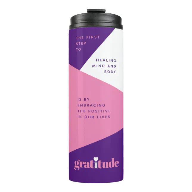 Bold Heart Purple Pink Gratitude Affirmations Thermal Tumbler