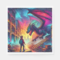 Boy Encounters a Dragon in a Dystopian World Napkins