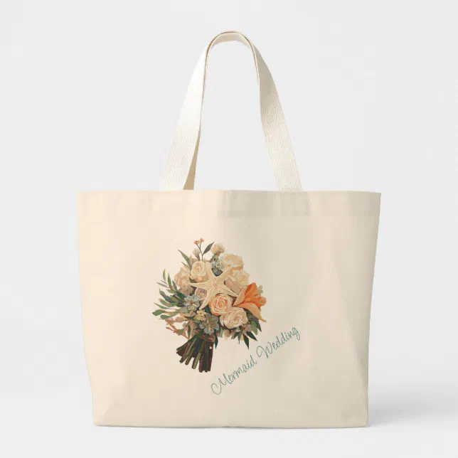 Seaside Theme Mermaid Wedding Tote Bag