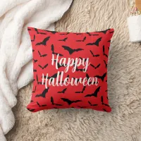 Happy Halloween Black Bats Spooky Goth Red Throw Pillow