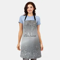 Monogram Gunmetal Dripping Glitter Metallic Name Apron