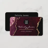 Burgundy and Gold Geode Agate Stone Business Card