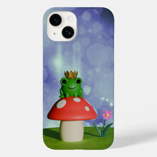 Cute Cartoon Frog Wearing a Crown on a Mushroom Case-Mate iPhone 14 Case