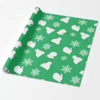 Green Holiday Mittens and Christmas Hats Wrapping Paper