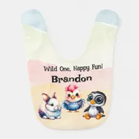 Wild One Happy Fun Woodland Animals Watercolor Baby Bib