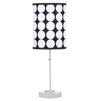 Stylish Geometric Circles Pattern Navy Blue White Table Lamp