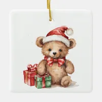 Customized First Christmas Whimsical Teddy Bear  Ceramic Ornament