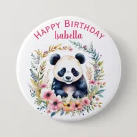 Panda Bear in Flowers Girl's Birthday Personalized Button