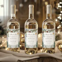 Winter Rustic Pine Chic Botanical Lantern Wedding Wine Label