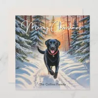 Black Labrador In Snow Winter Merry Christmas Holiday Card