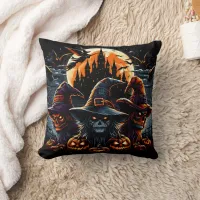 Spooky witches gathering on Halloween night Throw Pillow