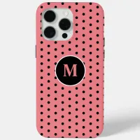 Elegant Black & Pink Polka Dot Initial 12 Mini iPhone 15 Pro Max Case