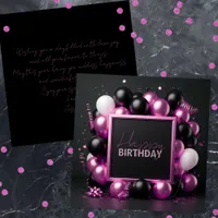 Luxurious Pink Black Balloons Streamers Birthday  Card