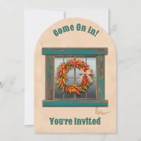 Southwest Chile Wreath on Blue Window Invitation