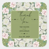 Elegant Floral Embrace Wedding Square Sticker