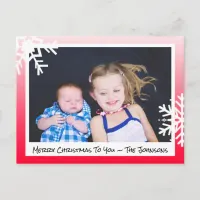 Merry Christmas Red Snowflakes Family Photo Card