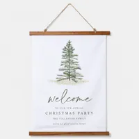 Simple Evergreen Christmas Welcome Sign Hanging Tapestry