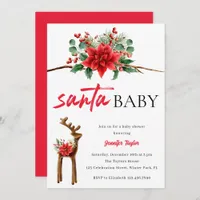 Greenery Red Santa Baby Christmas Baby Shower Invitation