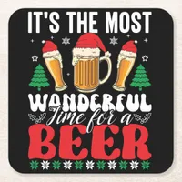 It's The Most Wonderful Time For A Beer Christmas Square Paper Coaster